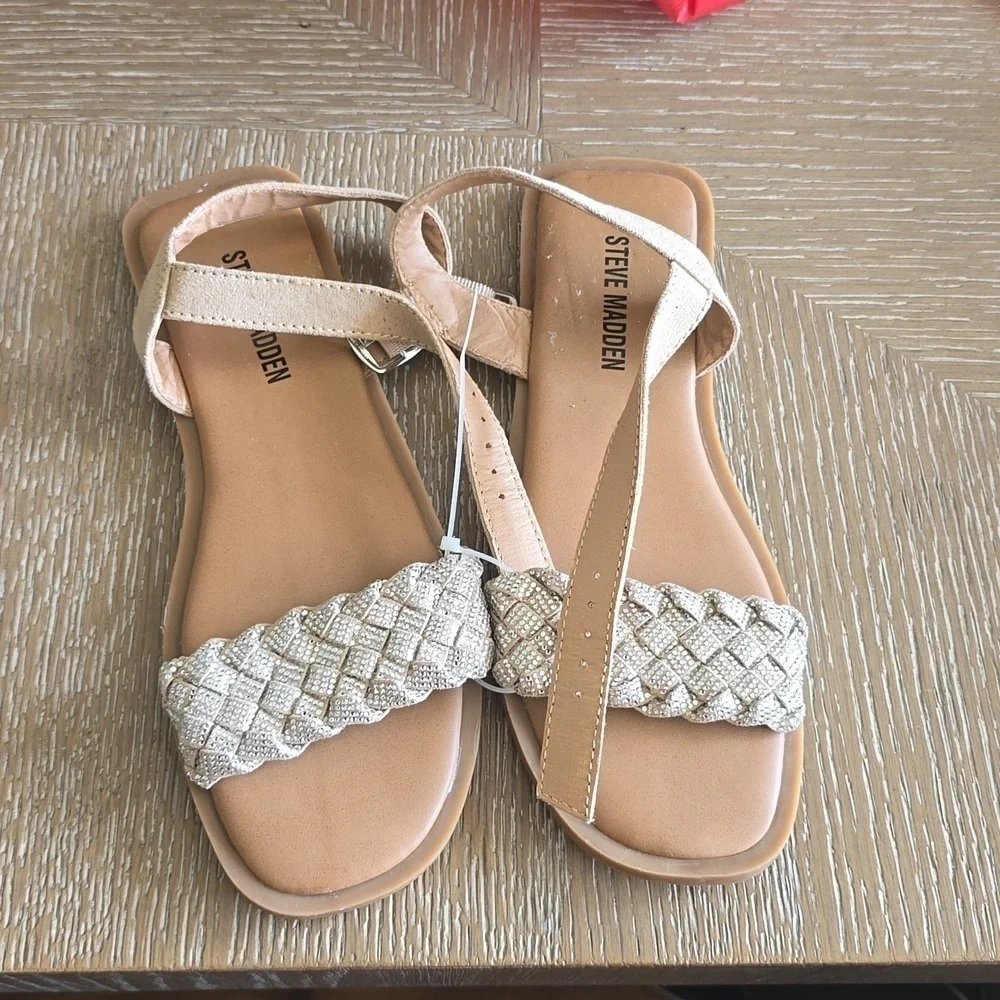 NEw Steve Madden Girls Jnoahh Rhinestone Strappy Sandals Sparkle Brown Size 1